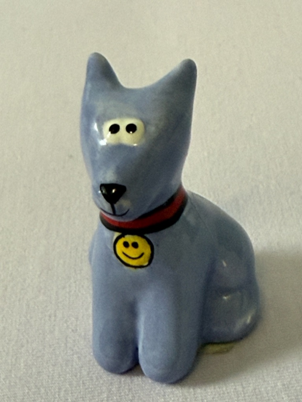 Blue Ceramic Dog Figurine with Smiley Collar - Unbranded